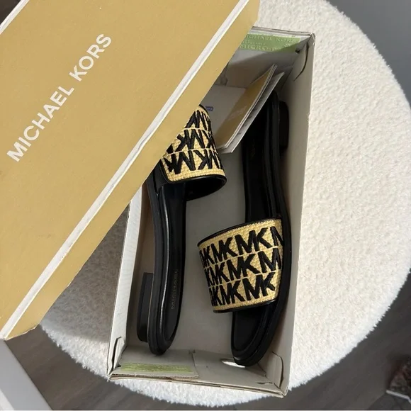 Michael Kors Deanna Black and Tan Slide Sandals - Picture 9 of 9